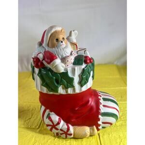 Vintage Ceramic Christmas Stocking Bear Figurine